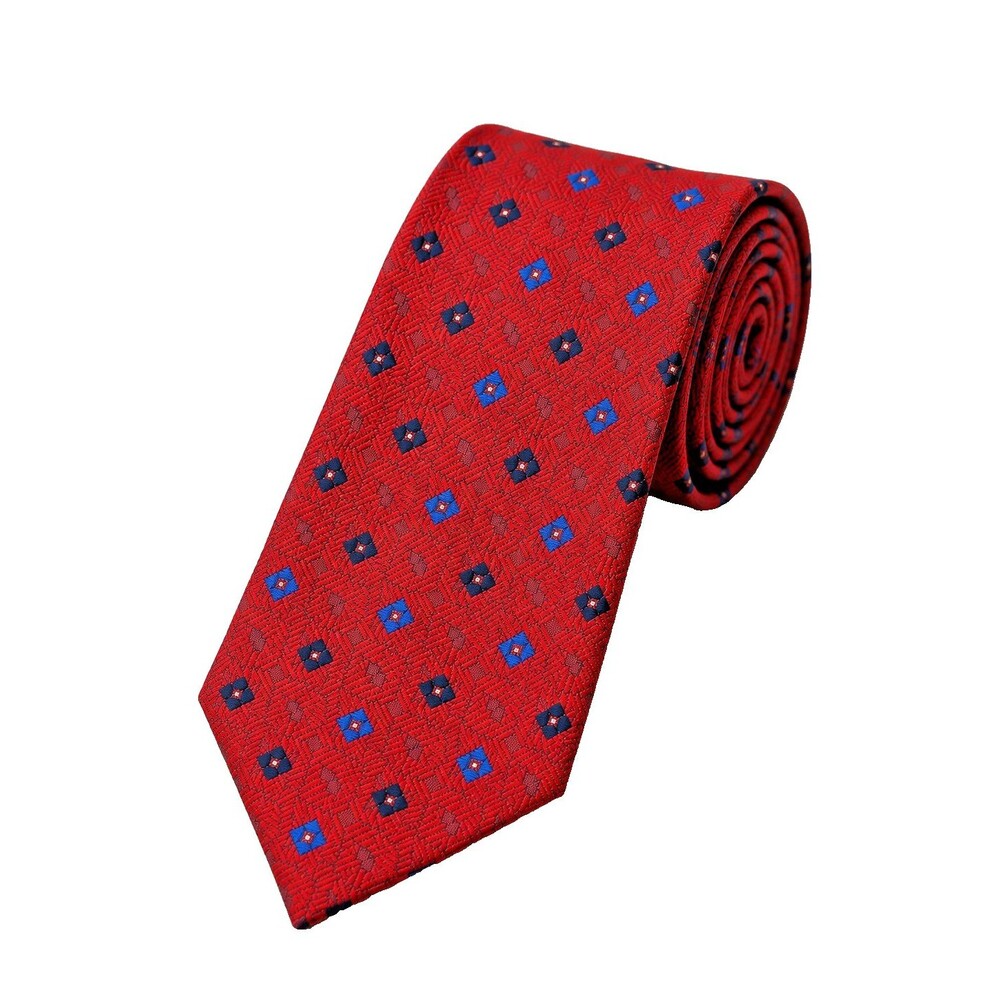 Tommy Hilfiger 100% Silk Necktie Red Geometric Pattern Classic Designer Tie 58"